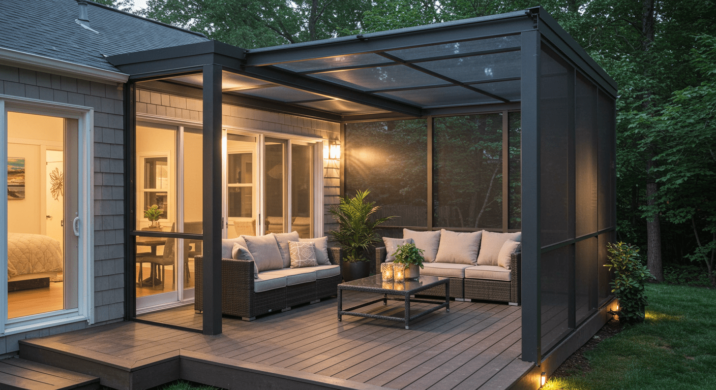 Family Enjoying a Screened-In Deck